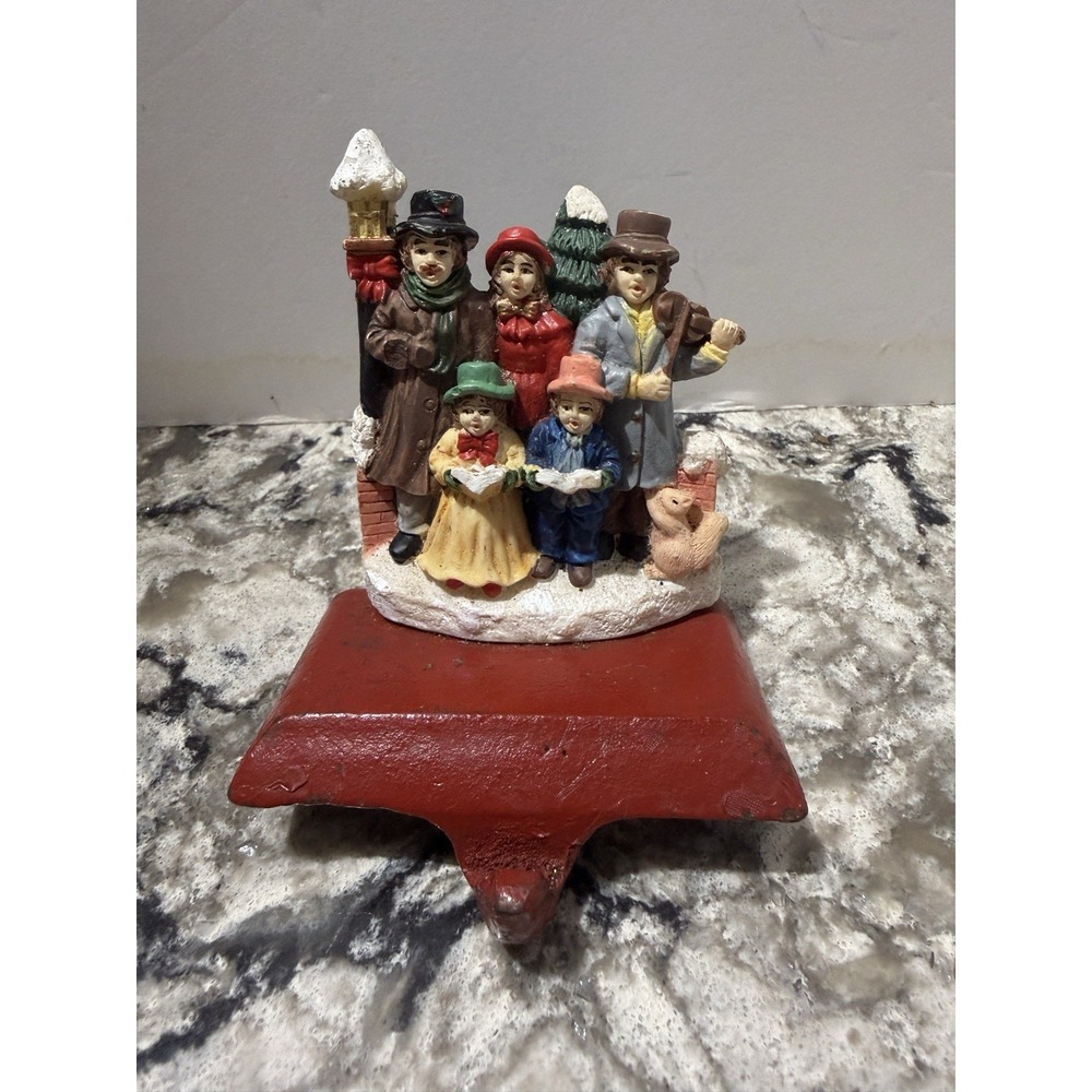 Vintage Cast Iron Stocking Holder Victorian Carolers Hand painted